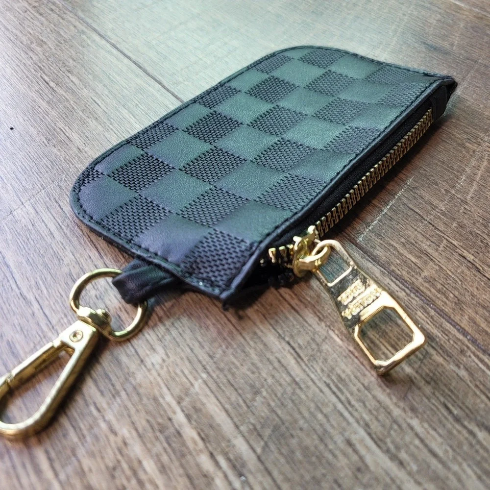 LV Style Damier Infini Key Pouch Onyx Black Leather Wallet Style N62658